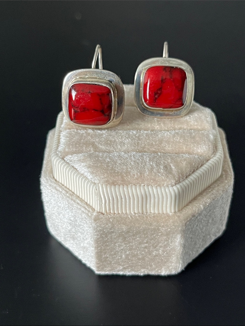 Sterling Silver Red Stone Drop Earrings - Mexico 925
